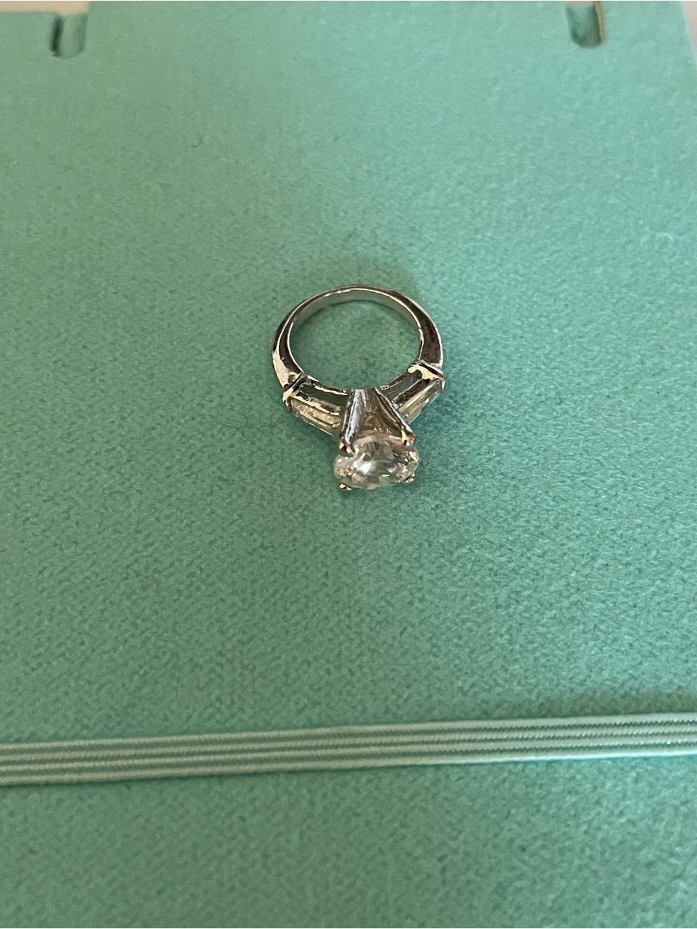Classic Solitaire Silver Mini Engagement Ring with Clear Stone Charm